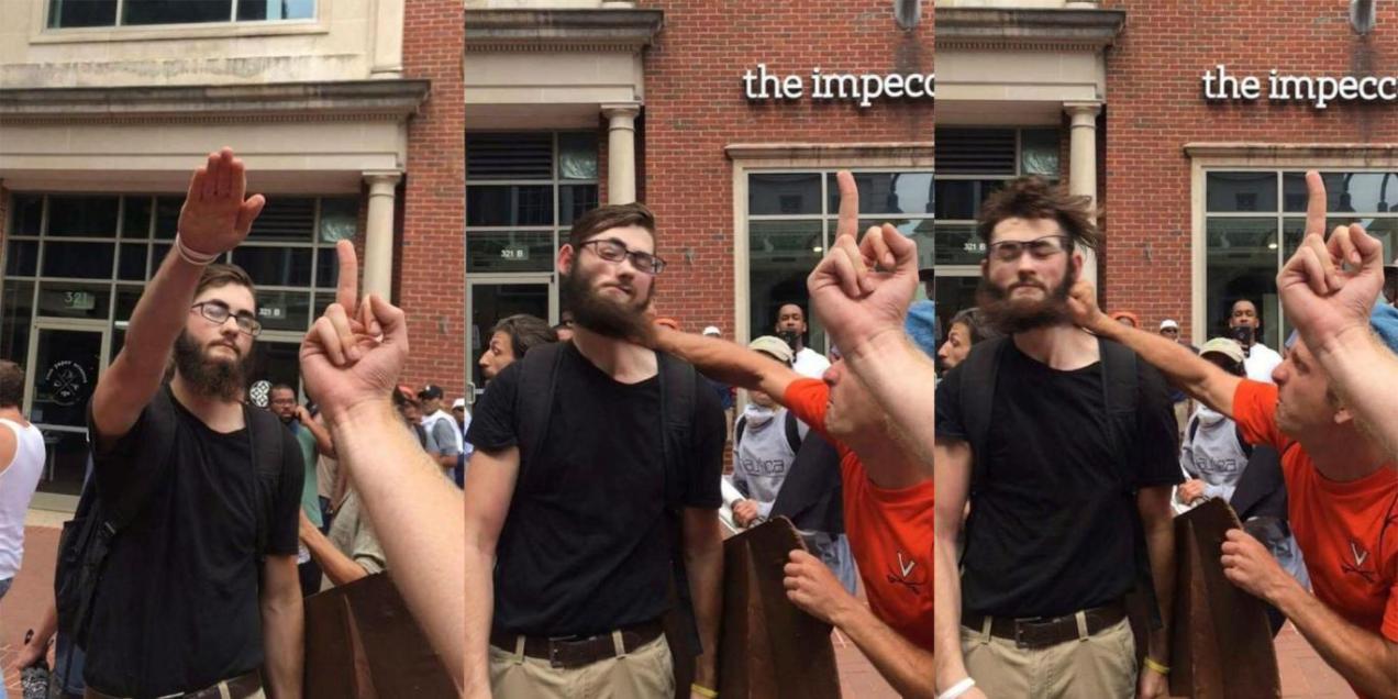 Man gets punched for Nazi salute